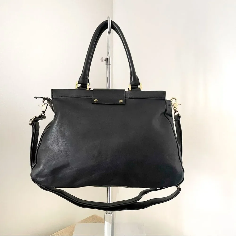 Tory Burch Black Holland Satchel Handbag Leather preowned